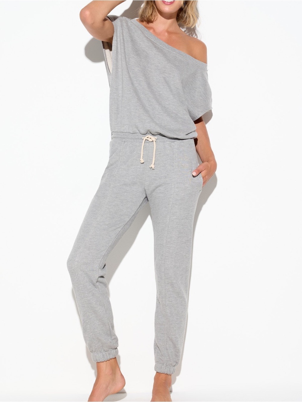 EUC🩶Spiritual Gangster Shelly Off Shoulder Jumpsuit Small Heather Gray